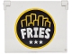 Part No: 60603pb029  Name: Glass for Window 1 x 4 x 3 - Opening with White 'FRIES' and Stars with Bright Light Orange Border on Black Background Pattern
