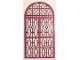 Part No: 65066pb02  Name: Glass for Door Frame 1 x 6 x 7 Arched with Notches and Rounded Pillars with Dark Pink Panes and Ornate Lines Pattern