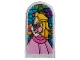 Part No: 65066pb09  Name: Glass for Door Frame 1 x 6 x 7 Arched with Notches and Rounded Pillars with Stained Glass and Princess with Bright Pink and Dark Pink Dress Pattern
