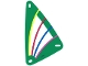 Part No: x772px4  Name: Plastic Triangle 9 x 15 Sail with Green Border and Dark Pink, Blue, Red and Yellow Stripes Pattern