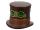 Part No: 101777pb03  Name: Minifigure, Headgear Hat, Top Hat Large with Molded Reddish Brown Band and Printed Black, Dark Tan and Gold Goggles with Bright Green Lenses Pattern