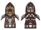 Part No: 15632pb01  Name: Minifigure, Head, Modified SW Wookiee, Chief Tarfful with Dark Tan Face Fur, Teeth and Silver Hair Ornaments Pattern