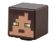 Part No: 19729pb055  Name: Minifigure, Head, Modified Cube with Pixelated Nougat Face, Lime Eyes, and Dark Brown Mouth and Hair Pattern (Minecraft Llama Herder)