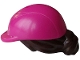 Part No: 2136pb06  Name: Mini Doll, Hair Combo, Hair with Hat, Bun and Side Bangs, Hole on Top with Molded Magenta Horse Riding Helmet Pattern