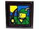 Part No: 3068pb2215  Name: Tile 2 x 2 with Picture of Forestman Minifigure with Green Hat and Yellow Feather Pattern (Sticker) - Set 910001