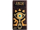 Part No: 3069pb1285  Name: Tile 1 x 2 with Tablet with Gold, Orange and Medium Azure Eye, Teardrop and Shapes (Crest of the Sheikah) Pattern (The Legend of Zelda Sheikah Slate)