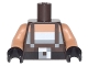 Part No: 973pb2458c01  Name: Torso Pixelated Dark Brown Suspenders over White Top and Black Belt with Buckle Pattern / Nougat Arms / Black Hands