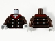 Part No: 973pb3882c01  Name: Torso Pixelated Dark Red Collar, Black Stripes and Silver Buttons Pattern / Dark Brown Arms / Light Bluish Gray Hands