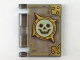 Part No: 24093pb002  Name: Minifigure, Utensil Book Cover with Gold Circle with Spikes, White Smiling Skull, Dark Tan Highlights Pattern (Nexo Knights Book of Chaos)