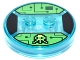Part No: 18605c01pb08  Name: Dimensions Toy Tag 4 x 4 x 2/3 with 2 Studs and Trans-Light Blue Bottom with Pixelated Black and Yellow Alien and Dark Green Circuitry on Bright Green Background Pattern (Gamer Kid)