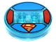 Lot ID: 400149427  Part No: 18605c01pb18  Name: Dimensions Toy Tag 4 x 4 x 2/3 with 2 Studs and Trans-Light Blue Bottom with Superman 'S' Logo on Blue Background and Red Sides Pattern (Superman)