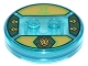 Part No: 18605c01pb32  Name: Dimensions Toy Tag 4 x 4 x 2/3 with 2 Studs and Trans-Light Blue Bottom with Gold Dragon Head in Dark Green Hexagon and Bright Green Ninjago Logogram 'Energy' on Gold Background Pattern (Lloyd)