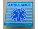 Part No: 60581pb191  Name: Panel 1 x 4 x 3 with Side Supports - Hollow Studs with Blue 'AMBULANCE' and EMT Star of Life on White Striped Background Pattern (Sticker) - Set 60204