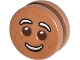 Part No: 14396c01pb01  Name: Minifigure, Head, Modified Cookie Shape with Fixed Reddish Brown Filling with Eyes, White Icing Eyebrows and Smile Pattern (Undetermined Type)