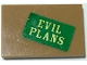 Part No: 26603pb371  Name: Tile 2 x 3 with Bright Light Yellow 'EVIL PLANS' on Green Background Pattern (Sticker) - Set 70922