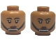 Part No: 28621pb0395  Name: Minifigure, Head Dual Sided Female Black Eyebrows and Eyelashes, Reddish Brown Lips, Black Chin Strap, Grin / Angry Frown Pattern - Vented Stud