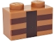 Part No: 3004pb123  Name: Brick 1 x 2 with Reddish Brown and Dark Brown Minecraft Crafting Table Lines Pattern