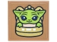 Part No: 3068pb2829  Name: Tile 2 x 2 with Gold Backpack with Lime Din Grogu / The Child / 'Baby Yoda' Pattern (Sticker) - Set 43302