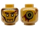 Part No: 3626cpb1662  Name: Minifigure, Head Alien with Gold Eyes, Reddish Brown Eyebrows and Splotches, Gold and Black Concentric Circles on Back Pattern - Hollow Stud
