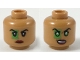 Part No: 3626cpb2232  Name: Minifigure, Head Dual Sided Female Black Eyebrows, Green Lantern Around Right Eye, Dark Red Lips, Neutral / Scowl with Green Eyes Pattern - Hollow Stud