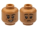 Part No: 3626cpb2992  Name: Minifigure, Head Dual Sided, Black Eyebrows and Eyes with White Pupils, Smirk with Open Mouth Smile, Reddish Brown Freckles / Sad Pattern - Hollow Stud