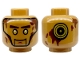 Part No: 3626pb1662  Name: Minifigure, Head Alien with Gold Eyes, Reddish Brown Eyebrows and Splotches, Gold and Black Concentric Circles on Back Pattern