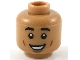 Part No: 3626pb2186  Name: Minifigure, Head Black Eyebrows Raised, Reddish Brown Small Cheek Lines and Wide Chin Dimple, Open Mouth Smile with Teeth Pattern