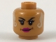 Part No: 3626pb2216  Name: Minifigure, Head Female Black Eyebrows, White Locks Hanging on Both Sides, Magenta Lips Smirk Pattern