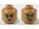 Part No: 3626pb2232  Name: Minifigure, Head Dual Sided Female Black Eyebrows, Green Lantern Around Right Eye, Dark Red Lips, Neutral / Scowl with Green Eyes Pattern