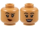 Part No: 3626pb3125  Name: Minifigure, Head Dual Sided Female, Black Eyebrows, Dark Red Lips, Lopsided Grin with Raised Eyebrow Right / Open Mouth Smile Pattern