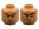 Part No: 3626pb3195  Name: Minifigure, Head Dual Sided Black Eyebrows, Dark Orange Cheek Lines and Chin Dimple, Scowl / Smirk with Raised Eyebrow Left Pattern