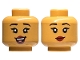 Part No: 3626pb3299  Name: Minifigure, Head Dual Sided Female Black Eyebrows, Dark Red Lips, Lopsided Open Mouth Smile with Teeth and Tongue / Closed Mouth Pattern