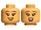 Part No: 3626pb3301  Name: Minifigure, Head Dual Sided Female Dark Red Eyebrows, Dark Orange Lips, Open Mouth Smile with Teeth / Large Smile with Dark Pink Tongue Pattern