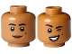 Part No: 3626pb3596  Name: Minifigure, Head Dual Sided Female Black Eyebrows and Beauty Mark, Medium Brown Lips and Wrinkles, Grin / Wink and Lopsided Open Mouth Smile with Teeth Pattern