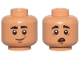 Part No: 3626pb3644  Name: Minifigure, Head Dual Sided Thick Black Eyebrows, Reddish Brown Chin Dimple, Grin / Scared Open Mouth with Red Tongue Pattern