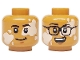 Part No: 3626pb3743  Name: Minifigure, Head Dual Sided Black Eyebrows, Light Nougat Vitiligo, No Glasses, Grin / Black Glasses, Open Mouth Grin with Teeth Pattern