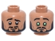 Part No: 3626pb3747  Name: Minifigure, Head Dual Sided Black Eyebrows, Moustache and Beard, Medium Brown Cheek Lines, Worried Grin / Frown with Bright Green Eyes Pattern