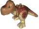 Part No: 36327c03pb01  Name: Duplo Dinosaur Tyrannosaurus rex with Fixed Tan Stomach and Legs and Printed Dark Red Stripes, Black and Yellow Eyes, White Teeth Pattern