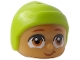 Part No: 6569pb01  Name: Mini Doll, Head, Modified Baby / Toddler with Molded Lime Cap and Printed Reddish Brown Eyebrows and Dark Orange Eyes, Lopsided Grin Pattern