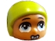 Part No: 6569pb03  Name: Mini Doll, Head, Modified Baby / Toddler with Molded Lime Cap and Printed Black Eyebrows, Bright Light Blue Eyes and Pacifier Pattern