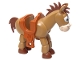 Part No: 87933c01pb01  Name: Horse, Toy Story with Reddish Brown Flexible Rubber Tail and Mane, Dark Orange Saddle, Light Nougat Muzzle and Inner Ears, Black and White Eyes Partly Closed, Dark Orange Eyebrows, Reddish Brown Hooves Pattern (Bullseye)