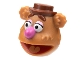 Part No: 89646pb01  Name: Minifigure, Head, Modified Muppet Fozzie, Reddish Brown Hat and Eyebrows, Dark Pink Nose Pattern