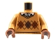 Lot ID: 321904458  Part No: 973pb2342c03  Name: Torso Knit Argyle Sweater with White Shirt Collar and Button Pattern / Medium Nougat Arms / Reddish Brown Hands
