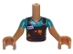 Lot ID: 230994476  Part No: FTBpb036c01  Name: Torso Mini Doll Boy Dark Turquoise Top with Dark Brown Overalls and Name Tag Pattern, Medium Nougat Arms with Hands with Dark Turquoise Sleeves