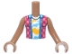 Part No: FTBpb145c01  Name: Torso Mini Doll Boy Coral and Magenta Checkered Sleeveless Shirt Open over White Undershirt with Bright Light Orange and Medium Azure Shapes Pattern, Medium Nougat Arms with Hands