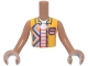 Part No: FTBpb155c01  Name: Torso Mini Doll Boy Bright Light Orange Sleeveless Shirt Open with Geometric Diamonds over White and Coral Striped Shirt  Pattern, Medium Nougat Arms with Hands