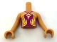 Part No: FTGpb122c01  Name: Torso Mini Doll Girl Magenta Top, Gold and Orange Fire Symbol, Trim Pattern, Medium Nougat Arms with Hands with Dark Purple Elves Tattoo Left