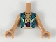 Part No: FTGpb216c01  Name: Torso Mini Doll Girl Gold Top with Dark Turquoise Vest, Magenta Music Note Necklace Pattern, Medium Nougat Arms with Hands