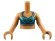 Lot ID: 391944125  Part No: FTGpb233c01  Name: Torso Mini Doll Girl Dark Blue Halter Top with Gold Trim Pattern, Medium Nougat Arms with Hands