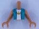 Lot ID: 385123127  Part No: FTGpb299c01  Name: Torso Mini Doll Girl Dark Turquoise Jacket over White Top with Gold Crown Pattern, Medium Nougat Arms with Hands